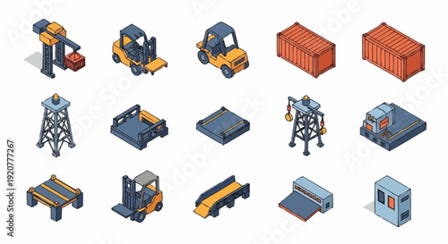 Industrial Equipment Icons Set for Logistics Operations.