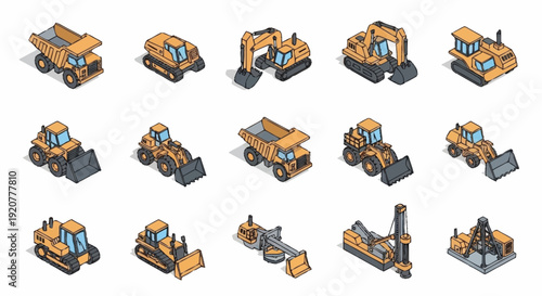 Collection of Heavy Machinery Equipment Vehicles.