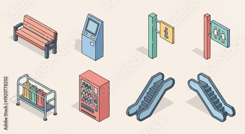 Assorted Public Transport Station Objects Illustration.
