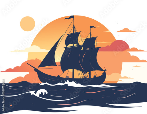 Sailing Ship on the Ocean Waves