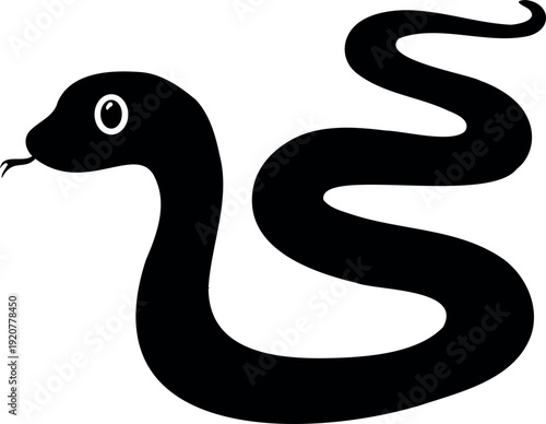 Black silhouette of snake isolated on white background