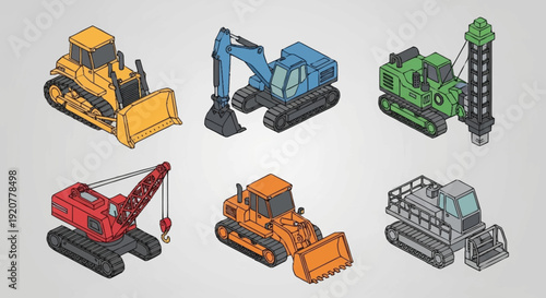 Collection of Heavy Construction Machinery Equipment.
