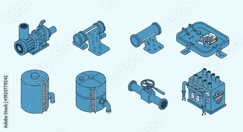 Collection of Industrial Pumps and Machinery Parts.