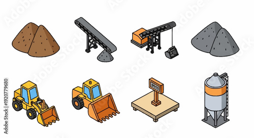 Construction Equipment and Machinery Icons Set.