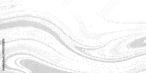 Abstract flowing halftone wave pattern with dotted gradient curves, dynamic monochrome vector background, modern minimal texture design for wallpaper, poster, cover and branding