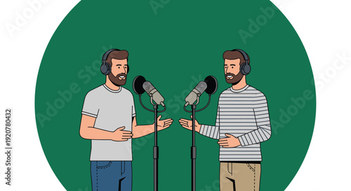 Two Men Recording Podcast with Microphones.