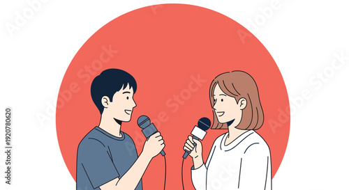 Male and Female Journalists Holding Microphones.