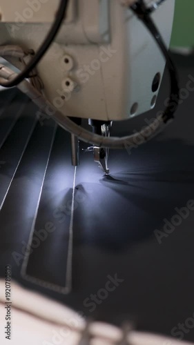 Industrial Sewing Machine Stitching Black Leather