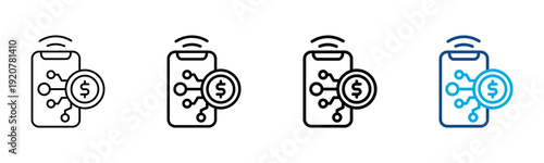 Digital Money Icon Different Style Outline Collection Set Vector Illustration
