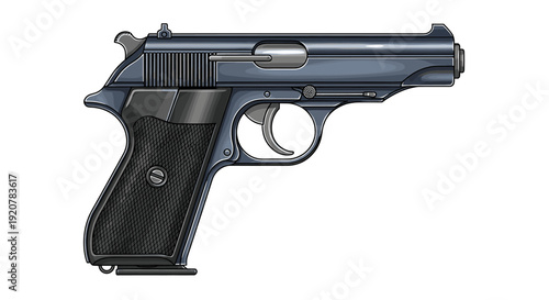 A detailed illustration of a Walther PPK handgun, seen from the side, against a white background.