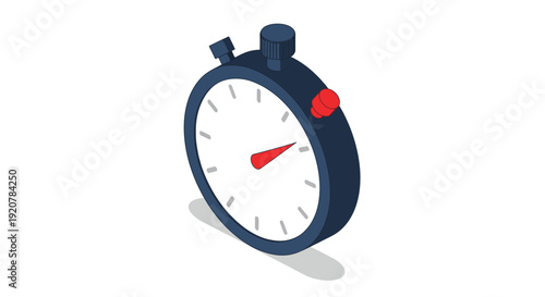 Stopwatch illustration with red button and white face on a plain background from a straightforward viewpoint