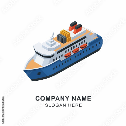 Isometric illustration of a cargo ship with containers on deck.