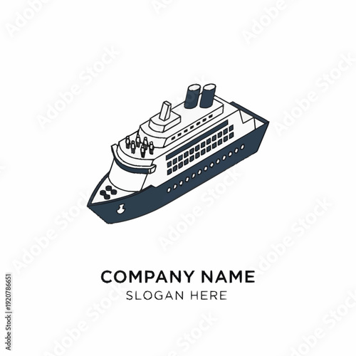 Luxury Cruise Ship Vector Illustration for Company Logo.