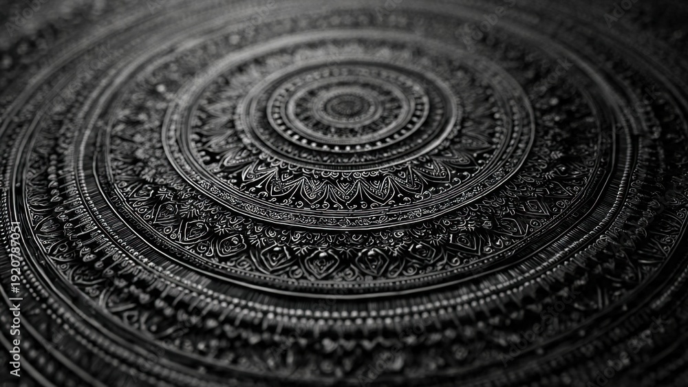 Obraz premium Intricate Circular Pattern in Black and Silver