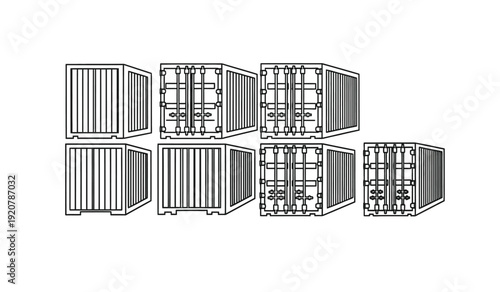 Detailed illustration of multiple shipping containers in various orientations