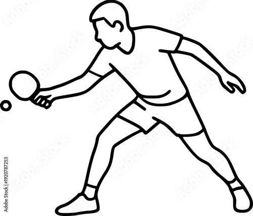 Professional outline vector of a table tennis player, isolated on white. Perfect for sports posters, logos, t-shirts, websites, and athletic design projects.