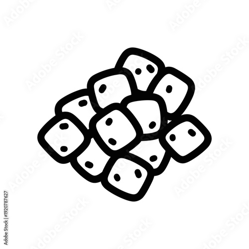 Pile of White Dice with Black Dots on White Background Simple Illustration