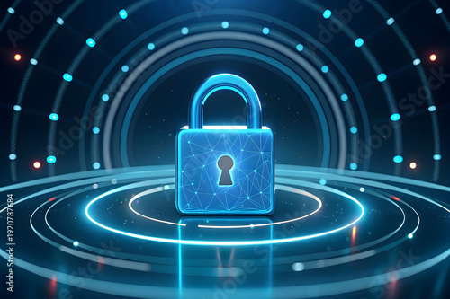 Wallpaper Mural A glowing blue padlock constructed from a network of interconnected lines symbolizes digital security and data protection high quality professional detailed Torontodigital.ca