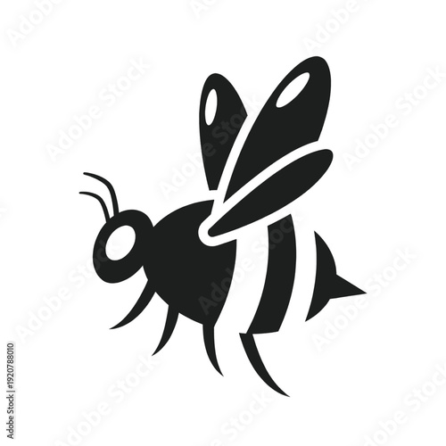 Black Bee Silhouette Flying Illustration.