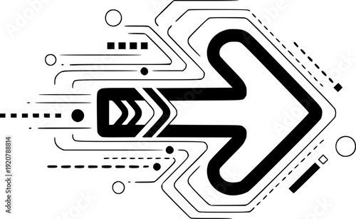 Modern arrow icon featuring simple abstract line for connection path and speed transition – Black Vector Illustration