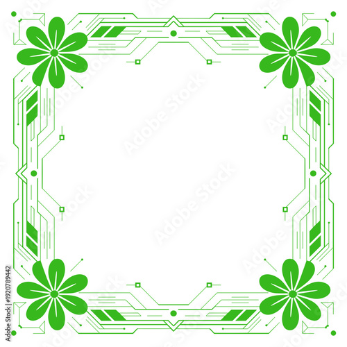 Geometric floral design with circuit patterns 