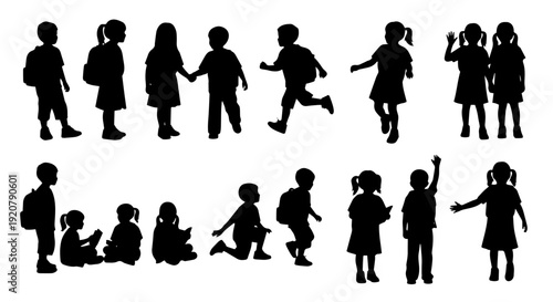 Diverse group of children playing and interacting together outdoors