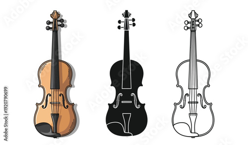Three violins in different styles and colors