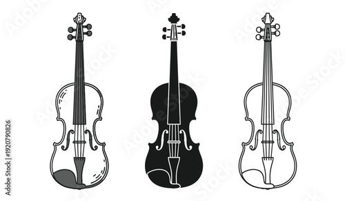 Three violins in different styles and colors