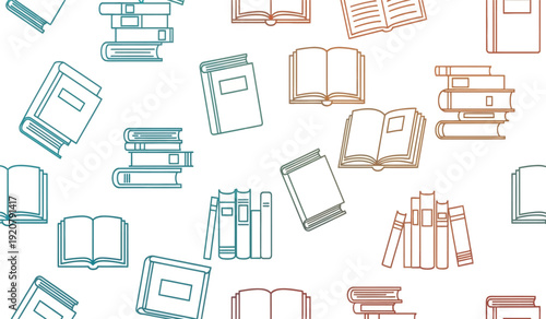 Colorful illustration of various books and textbooks scattered around for education or library concepts