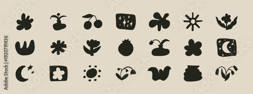 Abstract organic shapes set. Groovy collection of contemporary figure, cloud, flower, organic shapes. Cute hippie design element for banner, stickers, print, branding. Vector illustration
