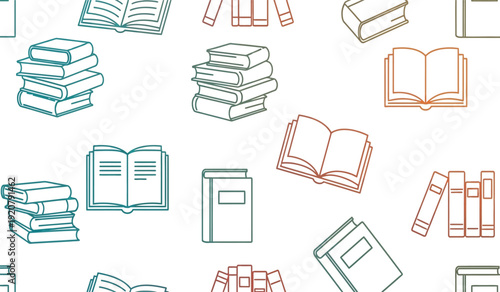 Colorful illustration of various books and textbooks for educational or library themes