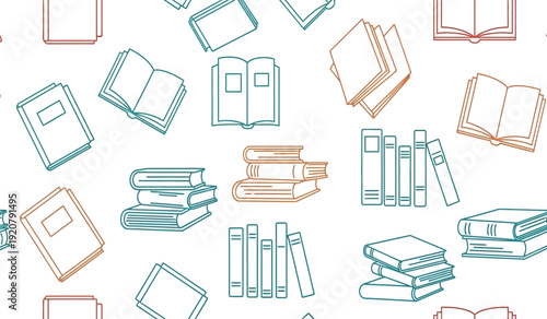 Colorful illustration of various books and textbooks scattered around for education or library concepts