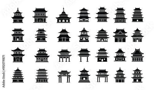 Collection of various asian pagoda silhouettes