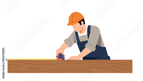 Carpenter Working with Wooden Plank.