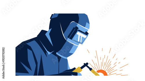 Welding Worker in Protective Gear Working.
