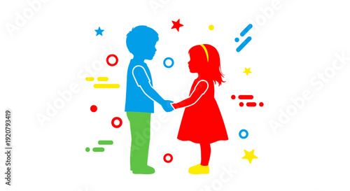 Boy and girl holding hands together.