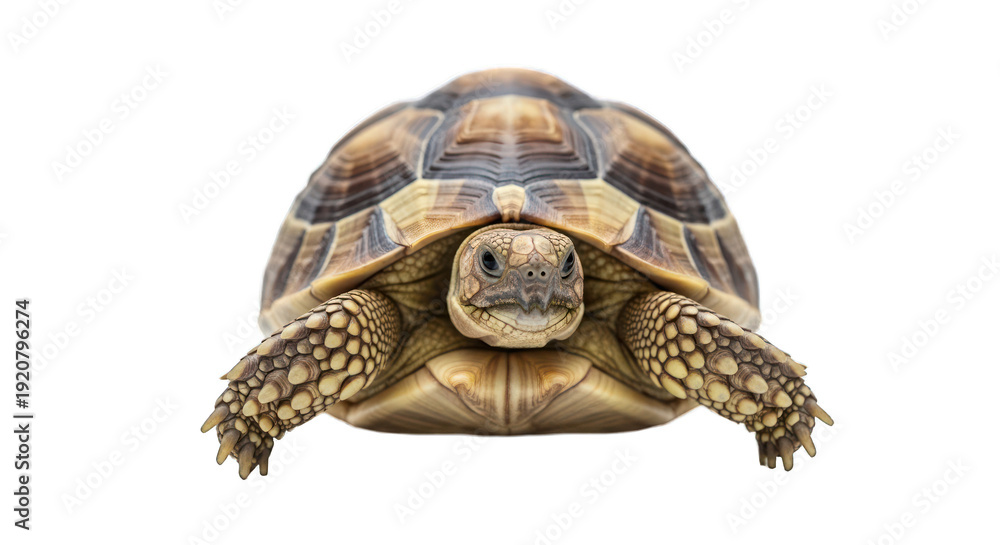 Obraz premium Front view of a tortoise with a brown, patterned shell and wrinkled skin