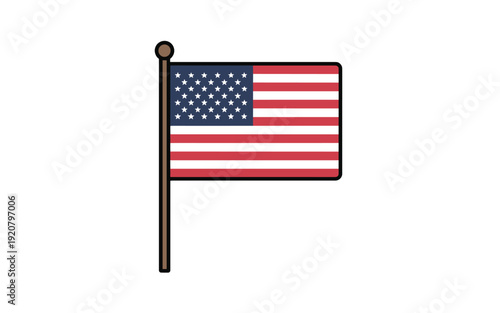 A minimalist vector illustration of the American flag waving on a pole