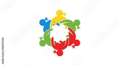 Colorful silhouettes of three children playing.