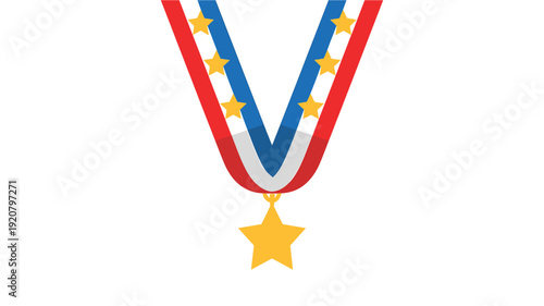 A vector graphic illustration of a medal with red, white, and blue ribbons and a gold star, symbolizing achievement and honor.