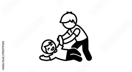 Boy performing CPR on a person.