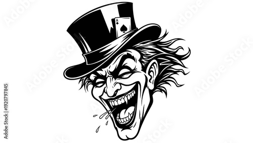 Evil Joker Face with Top Hat and Ace of Spades - Spooky Halloween Character