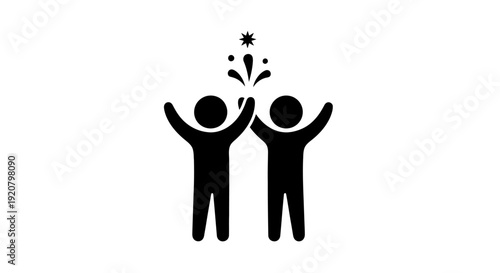 Two people celebrating with arms raised.