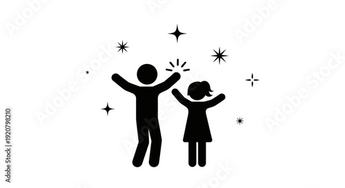 Black silhouette of happy family couple.