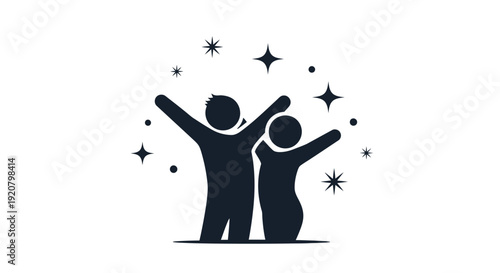 Silhouette of two people celebrating.