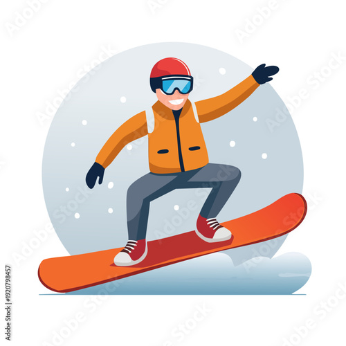 Snowboarder in action, gliding down a snowy slope with balance and skill, captured from a dynamic viewpoint