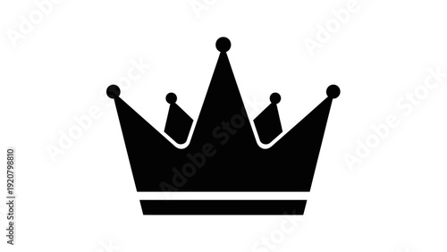Black Crown Icon Silhouette on White Background, Royal Symbol of Power and Authority