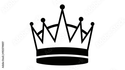 Black Crown Icon Silhouette on White Background, Symbol of Royalty, Power, and Success