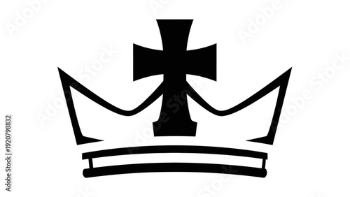 Black Crown Symbol with Cross on White Background