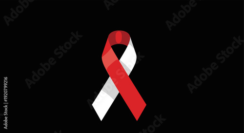 Red and white awareness ribbon on black background for health and support campaigns